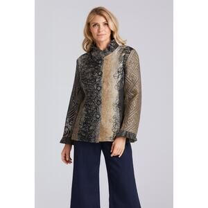 LINDI silk blend embroidered unique funky tapestry blazer size small art to wear